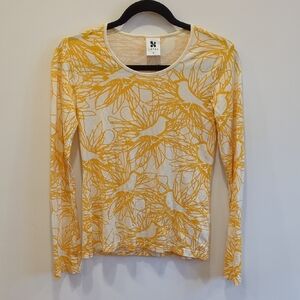Nanso Yellow Floral Cotton Jersey Long Sleeve Top Size M Y2K 90s Scandinavian